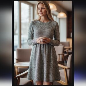 LC Lauren Conrad Women's Black/cream Long Sleeve Knit Dress W/Black Belt Size-S